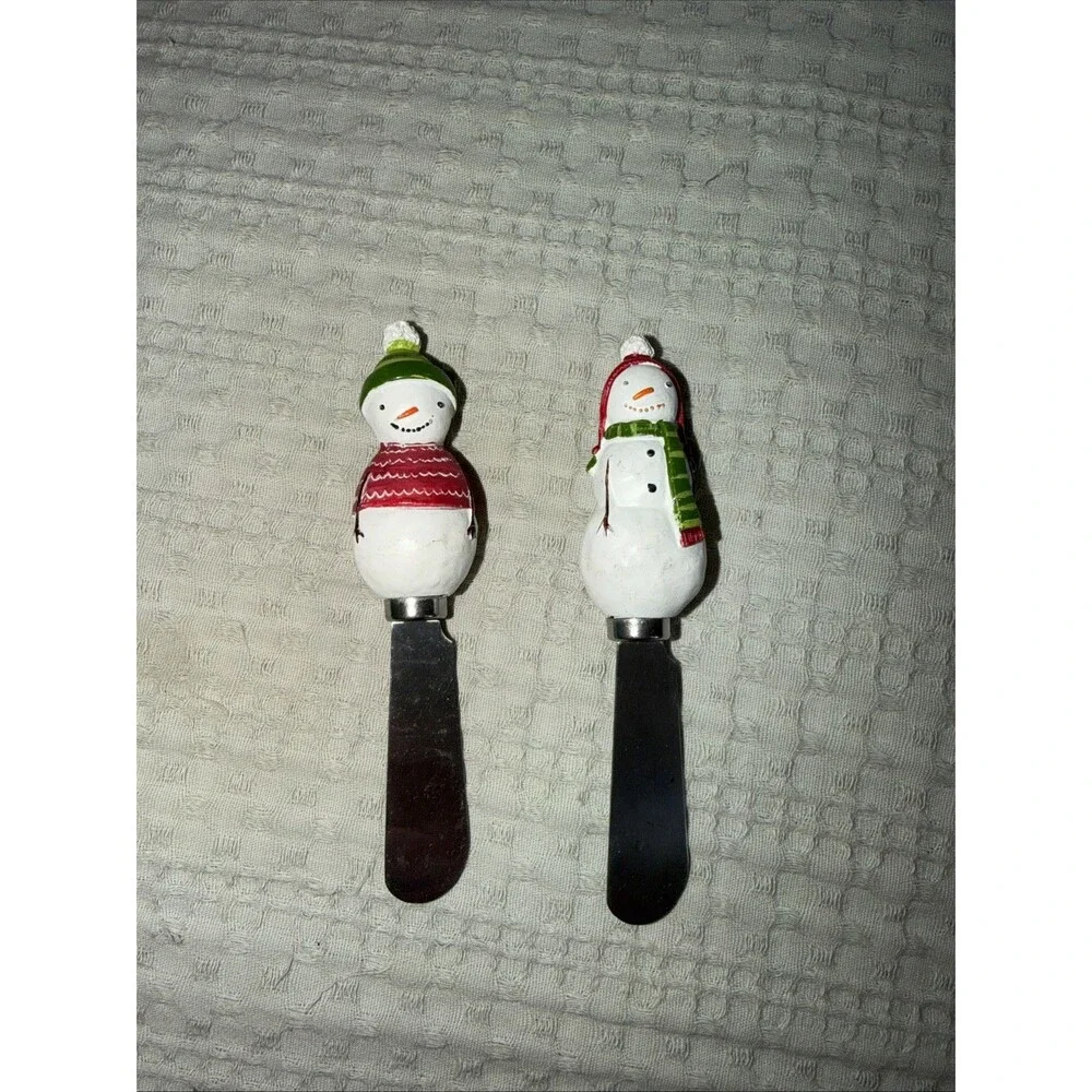 Set Of Two Snowmen Cheese Jam Spreaders Christmas Vintage